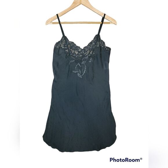 Vintage Natori Black Slip Chemise Nightgown Lingerie S/M - Picture 1 of 10